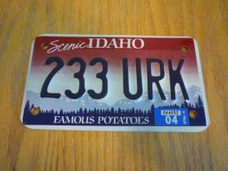 Idaho Motorcycle License Plate 233 Urk Expired 2004
