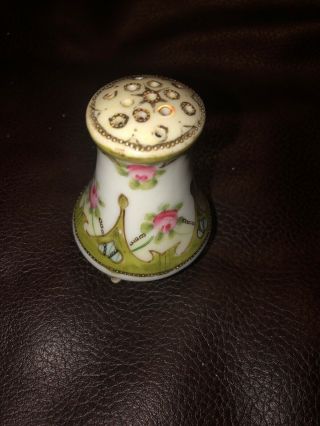 Antique Vintage Hand Painted Pink Roses Porcelain Stick Pin Hat Pin Holder