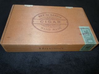 Vintage Rey De Garcia Wooden Cigar Box Havana W/tax Stamp Factory 1313