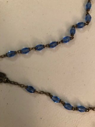Vintage Antique Rosary Blue Glass Beads Italy 1830 5