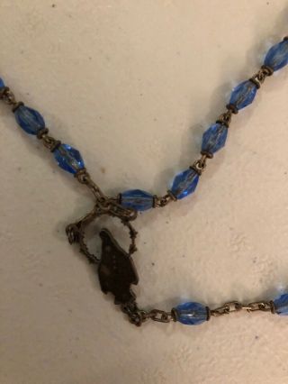 Vintage Antique Rosary Blue Glass Beads Italy 1830 6