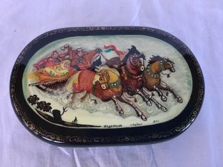 Vintage Hand - Painted Russian Lacquer Box Signed By Artist