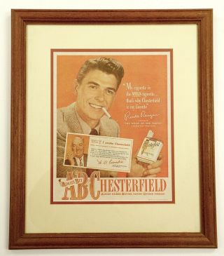 Chesterfield Cigarettes Ronald Reagan Autograph Framed Ad - 17 " X 20 "