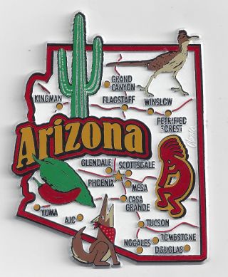 Jumbo Arizona Az State Map Magnet 7 Color - Tucson Phoenix Grand Canyon
