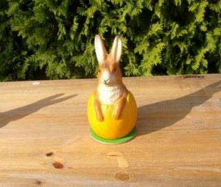 Signed Ino Schaller Paper Mache Bunny Rabbit in a Yellow Egg - Made in Germany 2
