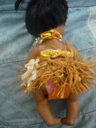 Rare Vintage Hawaiian Hawaii Baby Doll with grass hula skirt lei eyes open close 4