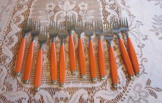 Set Of 12 Vintage Old Stock Georges Briard Boutique Flatware Forks Orange Mcm