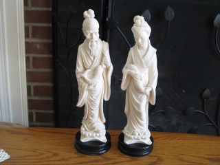 Golden Crown Italy E&r Resin Asian/chinese Man & Woman Figurines
