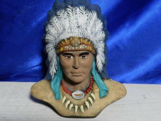 Vintage Hand - Painted Native American Warrior Chief Head Bust Vt2442
