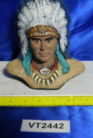 Vintage Hand - painted Native American Warrior Chief Head Bust VT2442 2