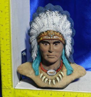 Vintage Hand - painted Native American Warrior Chief Head Bust VT2442 3