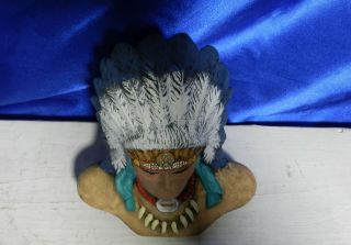 Vintage Hand - painted Native American Warrior Chief Head Bust VT2442 4