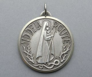 French Antique Religious Large Pendant.  Saint Virgin Mary,  Our Lady Of The Road.