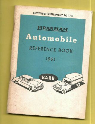 1961 Branham Automobile Reference Book Santa Monica Ca Car Auto Truck