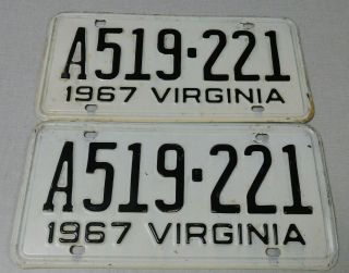 1967 Virginia Passenger Car License Plate Pair