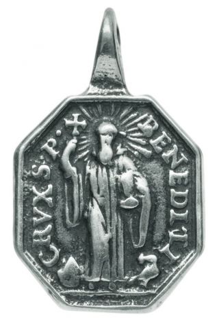 St.  Benedict / Cross Of St.  Benedict Medal,  Silver From Antique Italian