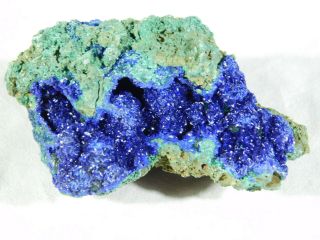 A 100 Natural Deep Blue Azurite Crystal Cluster On Malachite 112gr