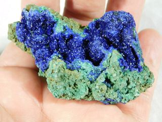 A 100 Natural Deep Blue AZURITE Crystal Cluster On Malachite 112gr 2
