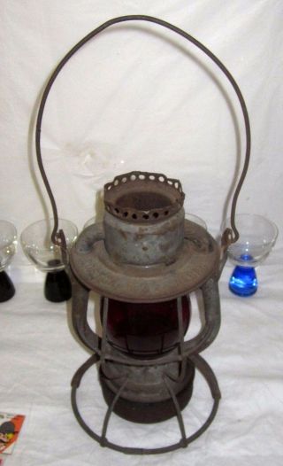 Antique Boston & Albany Embossed Red Glass Globe Railroad Rr Kerosene Lantern