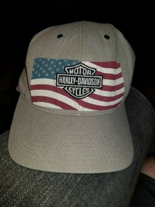 Harley Davidson Usa Flag Stars & Stripes Hat Made In Usa Adjustable Strap Back