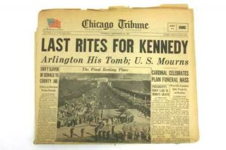 Vintage November 26 1963 Chicago Tribune Newspaper Last Rites For Kennedy Jfk