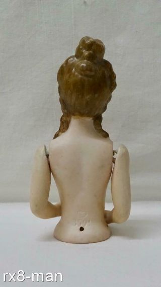 RARE ANTIQUE NUDE PORCELAIN HALF DOLL PIN CUSHION FIGURINE WITH ARTICULATED ARMS 4