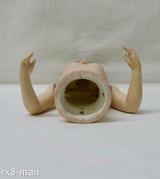 RARE ANTIQUE NUDE PORCELAIN HALF DOLL PIN CUSHION FIGURINE WITH ARTICULATED ARMS 6