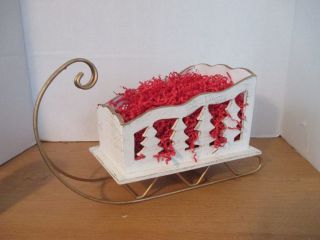 White Antiqued Wooden Sleigh On Gold Metal Runners 15 " X 8 " X 9 "