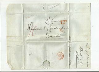 1844 Stampless Folded Letter: Modena,  Italy To Genova Red Handstamped Lt