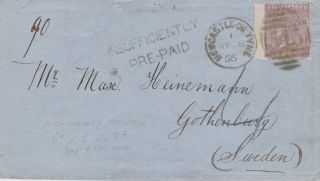 1866 Newcastle On Tyne Cover With A 6d Stamp Pl5 Insufficiently Prepaid Cat £180