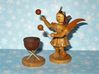 Erzgebirge Angel Playing Drum Wooden Wood Miniature Figure Vgc