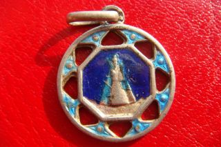 Our Lady Of Montaigu Rare Silver Blue Enamel Religious Holly Medal