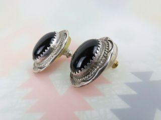 VTG Navajo Sterling Silver black onyx ornate oval concho earrings Robert Becenti 2