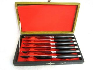 Set 6 Steak Knives Mid Century Modern Vintage 1950s Stainless Steel Japan Boxed