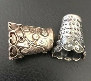 Vintage Pair Sterling Silver Thimbles Ornate Scrolls Marked box 4