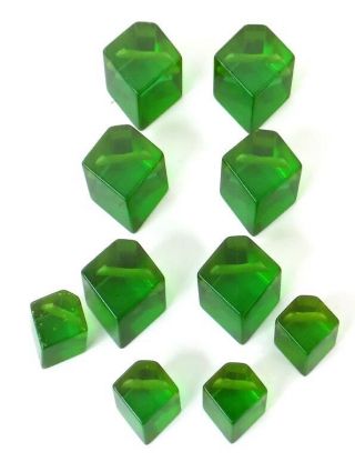 10 Vintage Clear Green Lucite Buttons Geometric Shape 2 Sizes
