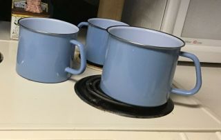 Vintage German Blue Enamel Ware Cooking Pots 3 Pc