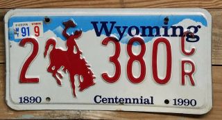 Wyoming 1991 Centennial Metal License Plate/tag - 2 380cr Embossed