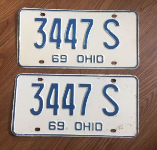 Vintage Pair 1969 Ohio License Plates.  Plate 3447 S Plates