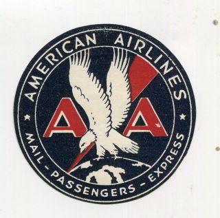 Vintage Airline Luggage Label American Airlines Eagle Mail Passengers Express