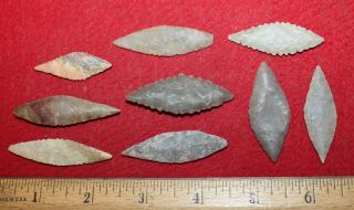 (9) Neolithic Bi - Pointed Blades