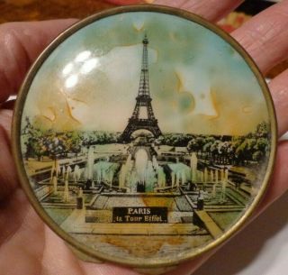 Vintage Paris France Souvenir De La Tour Eiffel Ladies Powder Compact