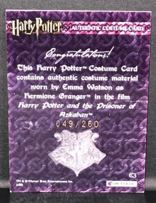 Emma Watson Costume Card C3 Hermione Screen Worn Wardrobe Swatch In Azkaban POA 4