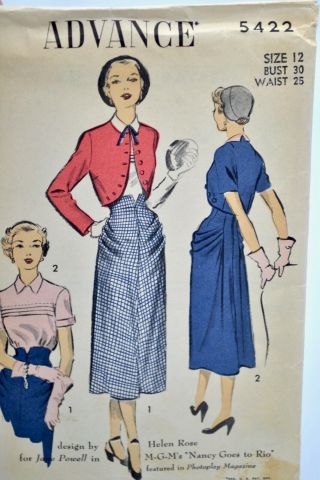 Vintage Advance Sewing Pattern 1950s Bolero Skirt 5422 Sz 12 Jane Powell