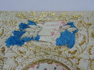 Victorian Paper Lace Antique Greeting Card Valentine Printed Cherubs Dated 1868 3