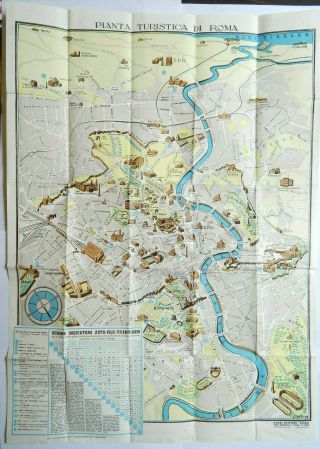 1950s Tourist Map Of Rome Italy By Lozzi Editore [19x26]