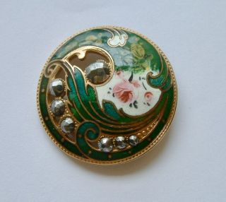 A 32mm (LARGE) Antique French Pierced Green Floral Enamel Button,  Cut Steels 2