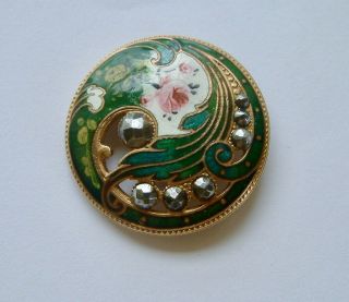 A 32mm (LARGE) Antique French Pierced Green Floral Enamel Button,  Cut Steels 3