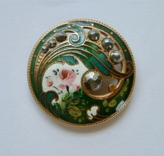 A 32mm (LARGE) Antique French Pierced Green Floral Enamel Button,  Cut Steels 4