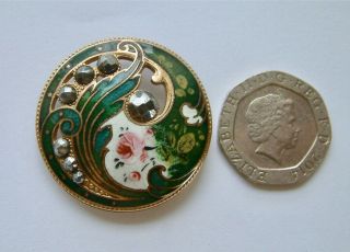 A 32mm (LARGE) Antique French Pierced Green Floral Enamel Button,  Cut Steels 6